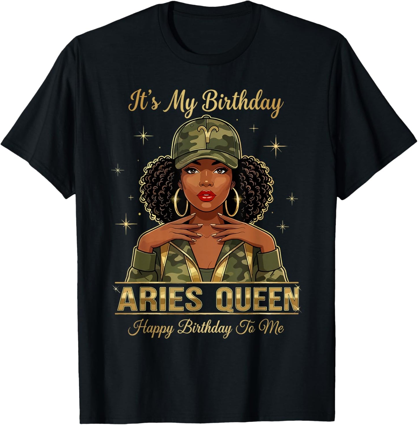 It's My Birthday Aries Queen Women Girl Zodiac Sign T-Shirt - T-Shirt | Black