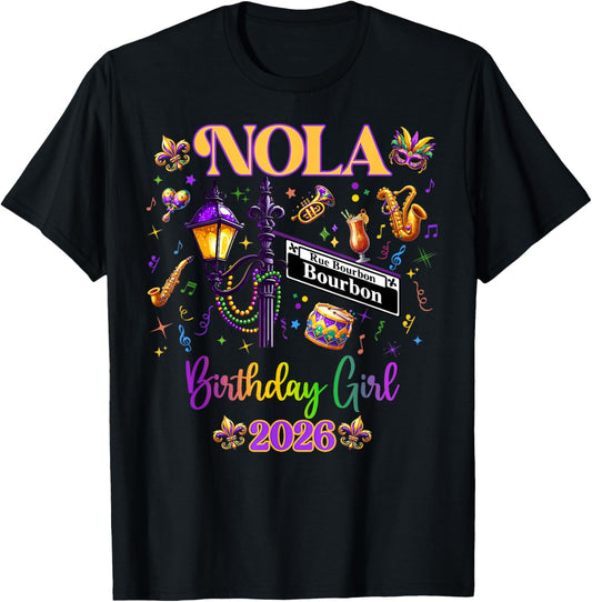 New Orleans Nola 2026 Girls' Birthday Bachelorette T-Shirt - T-Shirt | Black
