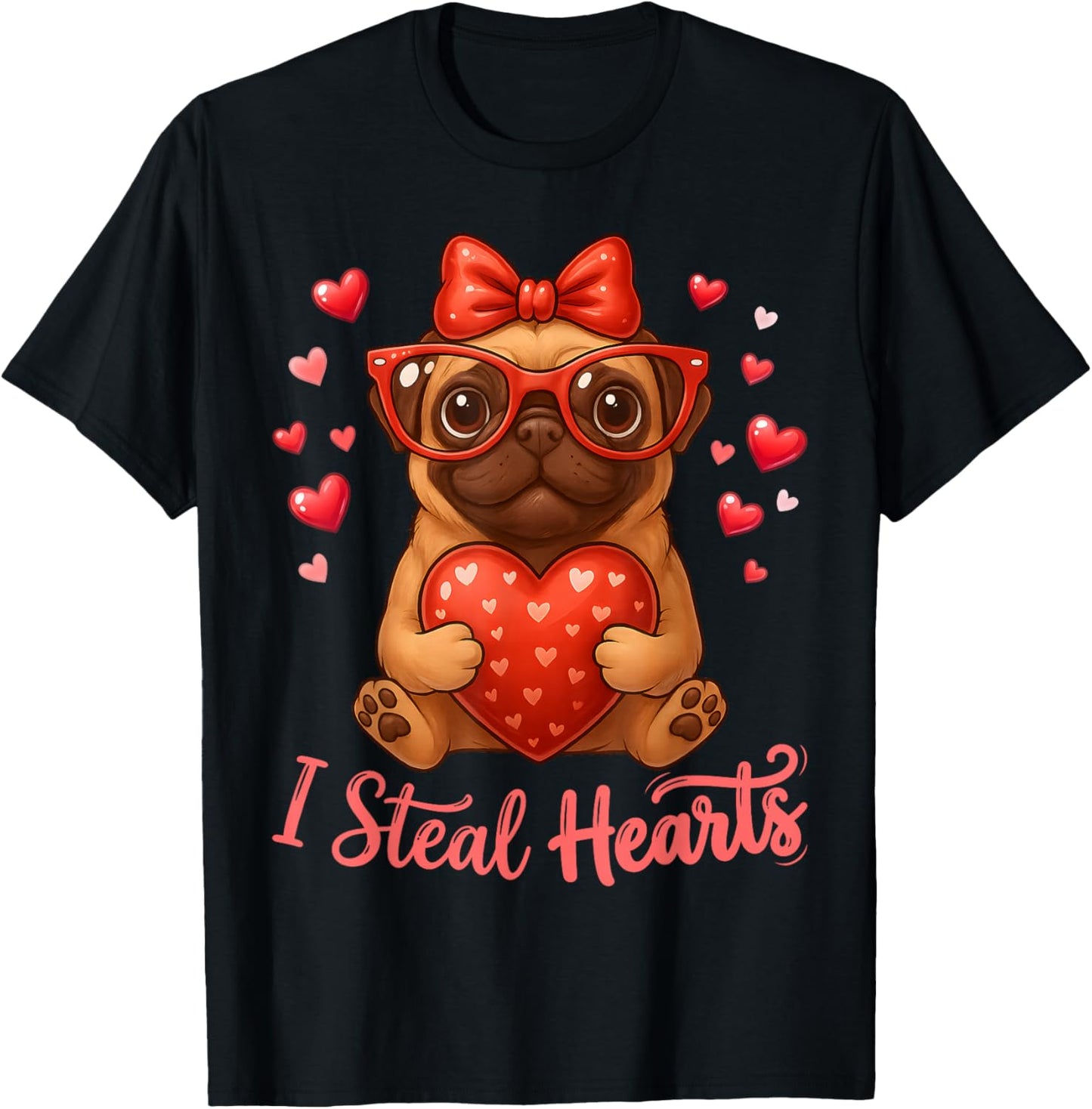 Pug Valentines Day Dog Lover Heart T-Shirt - T-Shirt | Black