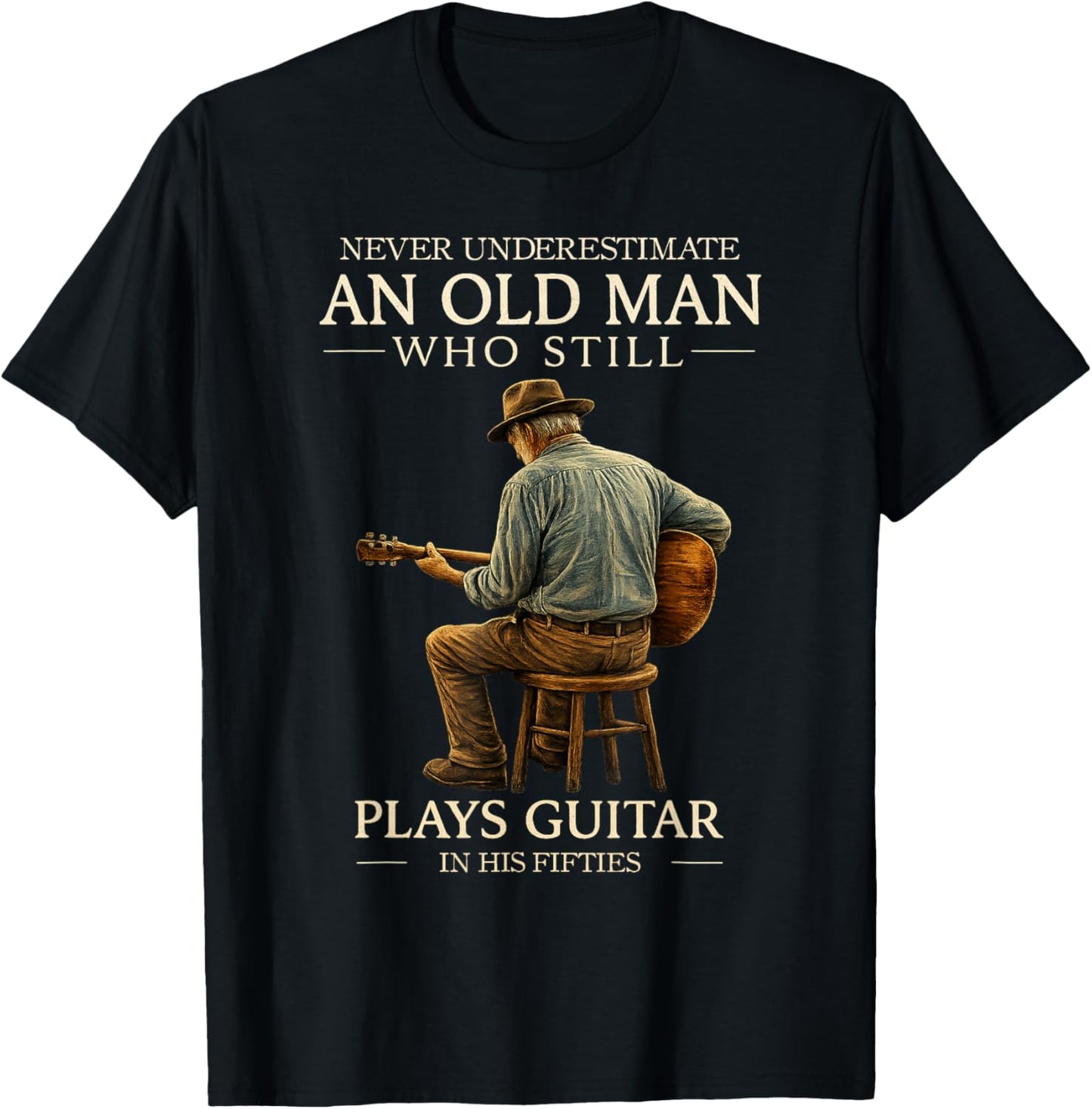 50th Birthday Acoustic Guitar Player Retro in His Fifties T-Shirt - T-Shirt | Black