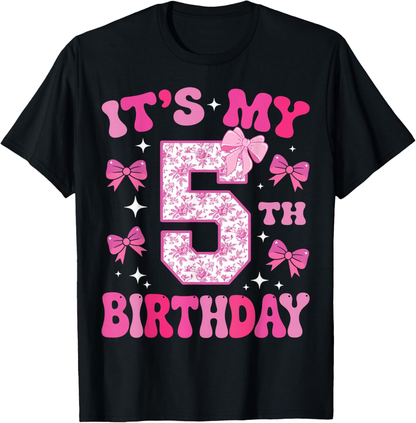 It's My 5th Birthday Girl Pink Coquette Bow 5 Year Old Boys T-Shirt - T-Shirt | Black