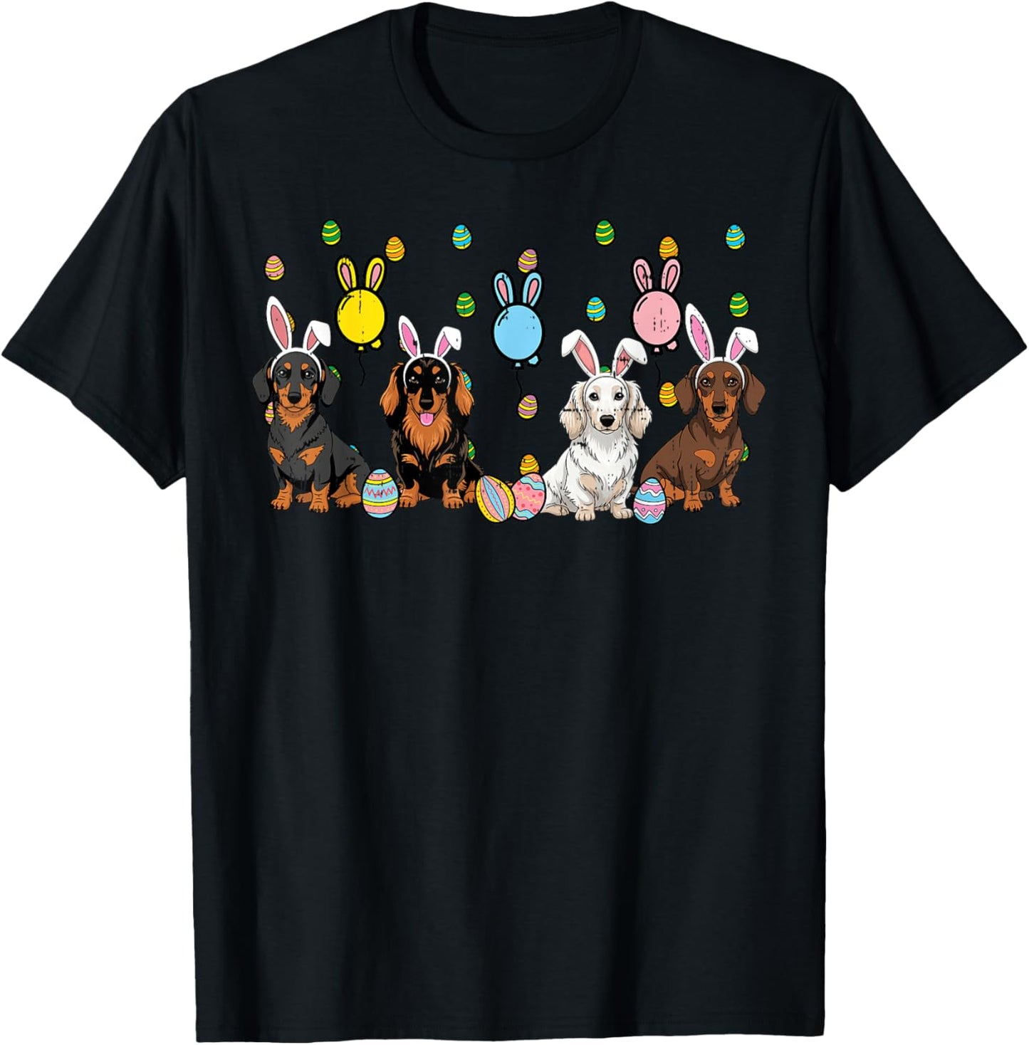 Easter Dog Dachshunds Bunny Ears Eggs Wiener Men Women Kids T-Shirt - T-Shirt | Black