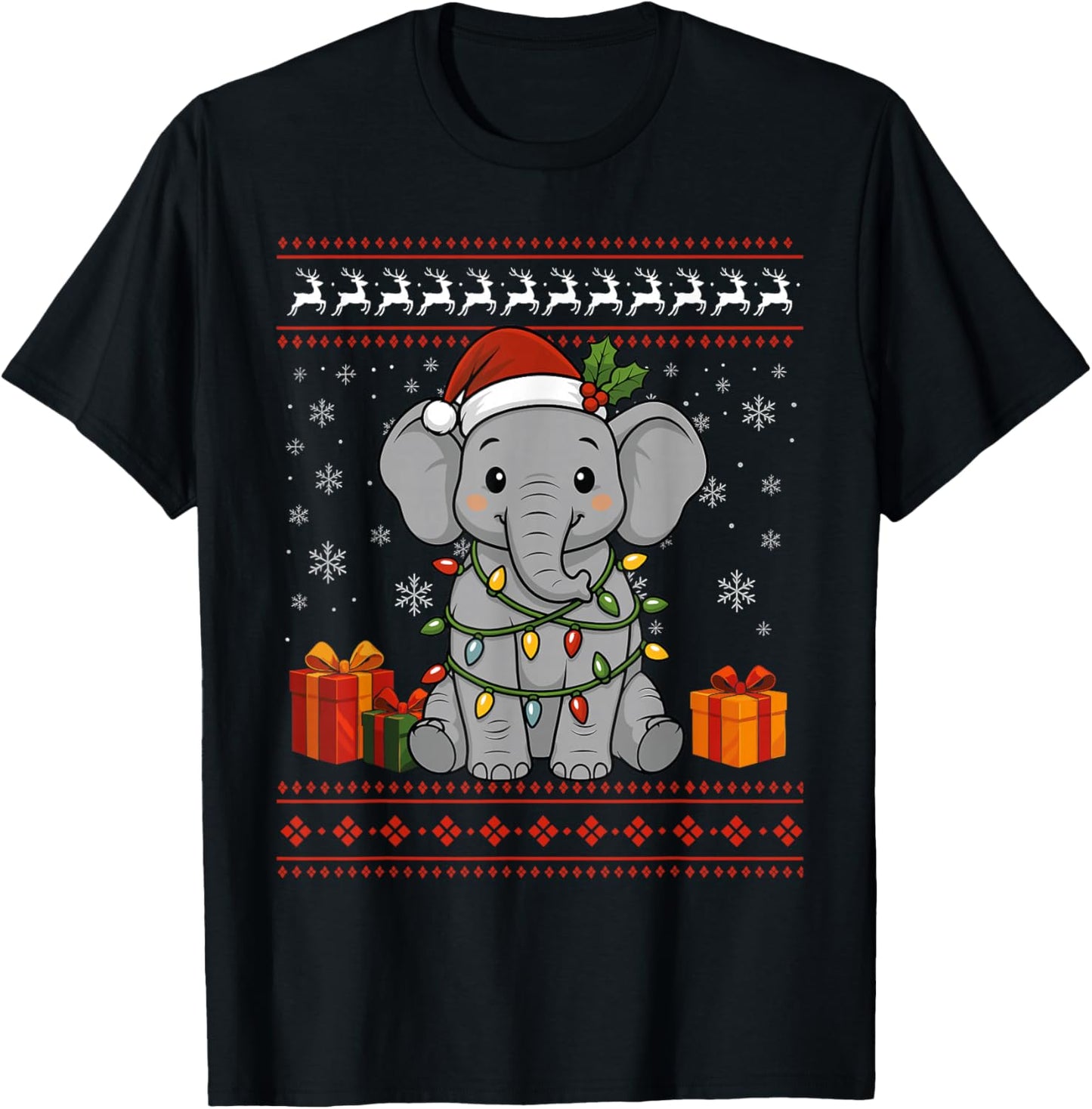 Elephant Christmas Ugly Sweater Elephant Graphic T-Shirt - T-Shirt | Black