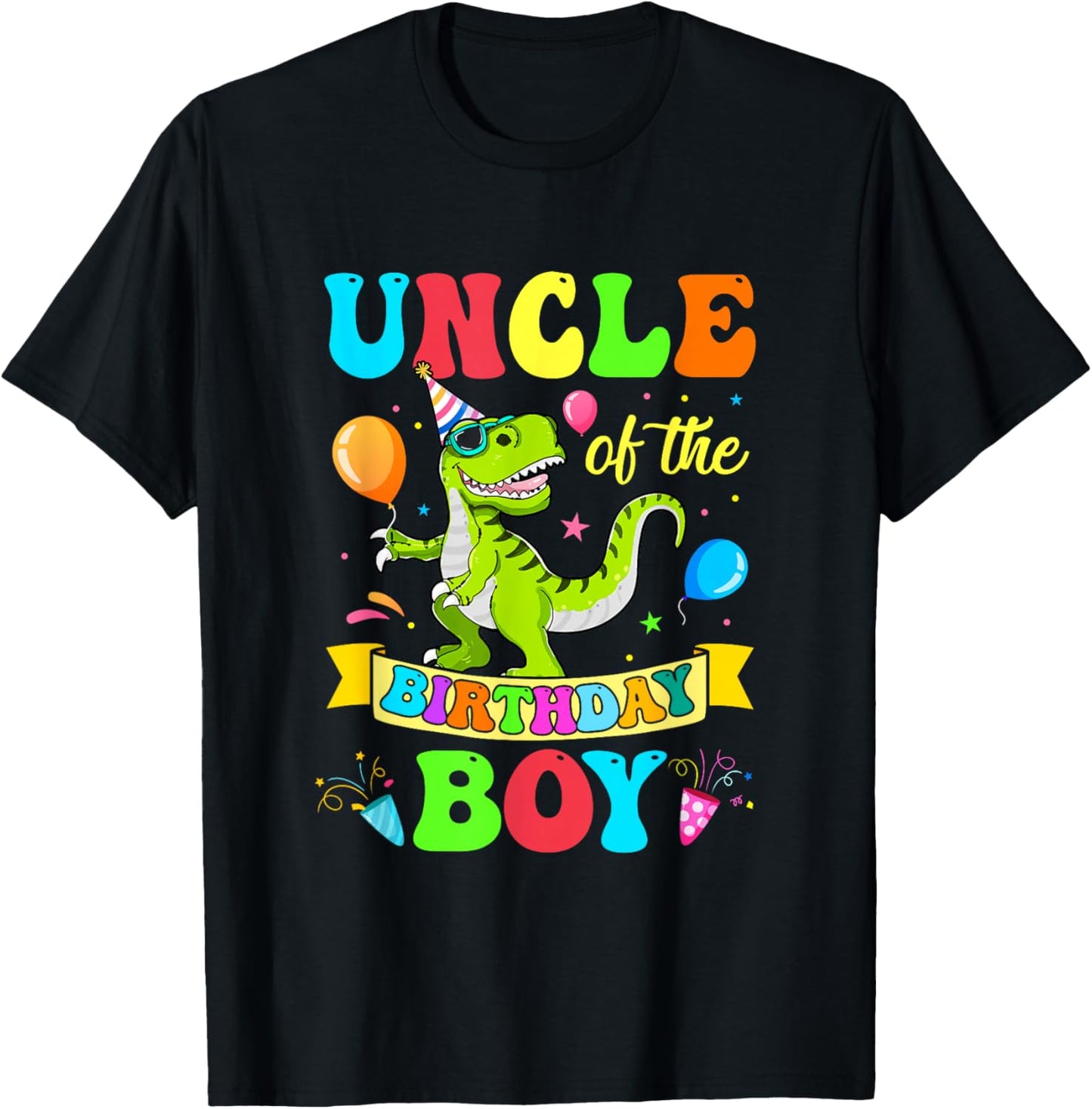 Uncle of The Birthday Boy T-Rex Dinosaur Birthday T-Shirt - T-Shirt | Black