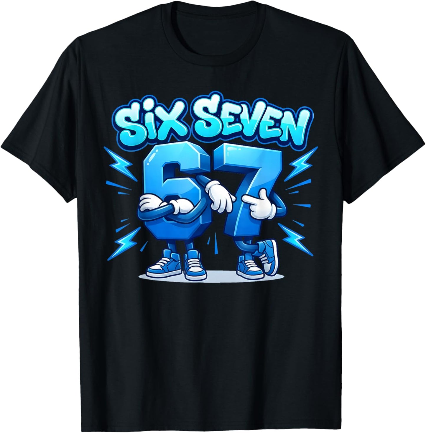 Six Seven 67 Meme Brainrot Blue Kids Women Men Boys T-Shirt - T-Shirt | Black