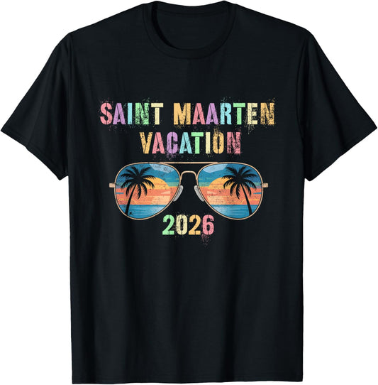 Vintage Saint Maarten Vacation 2026 Trip Beaching Vacay T-Shirt - T-Shirt | Black