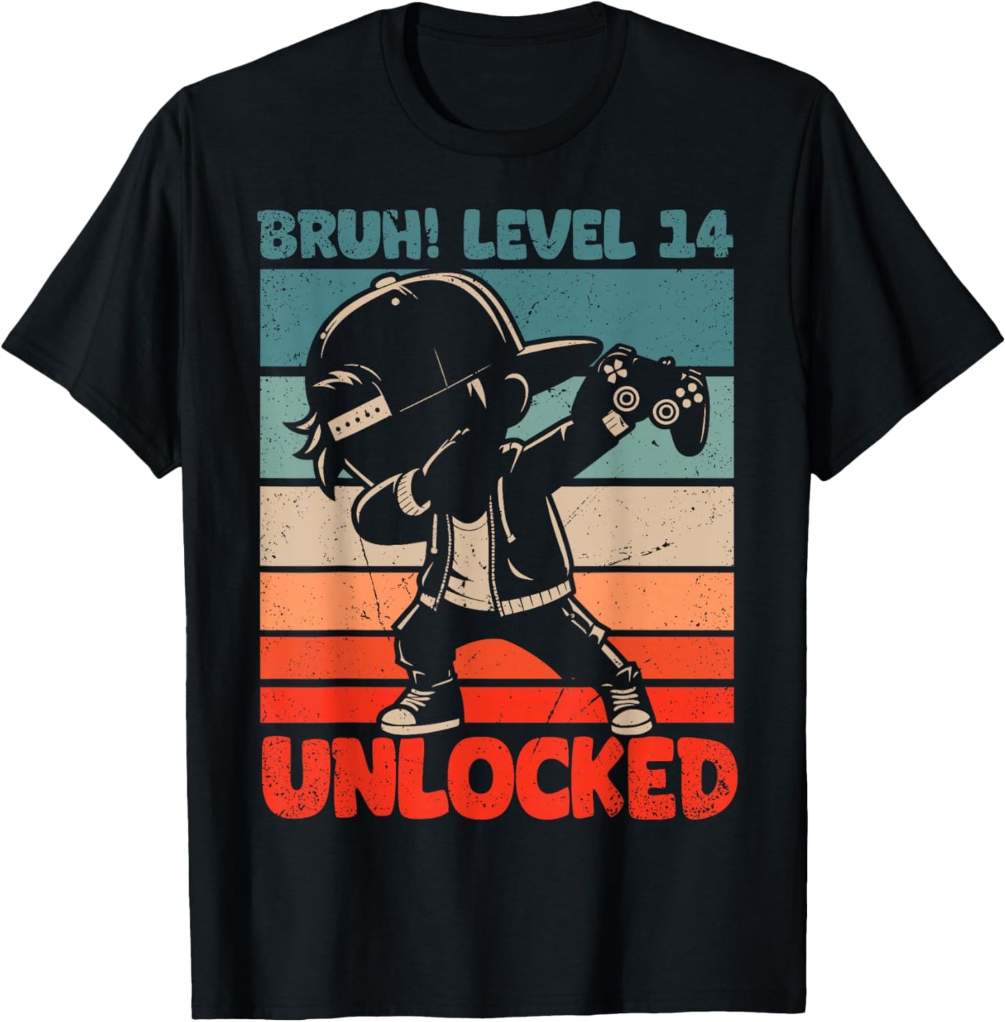 Bruh Level 14 Unlocked 14 Year Old 14th Birthday Dabbing Boy T-Shirt - T-Shirt | Black