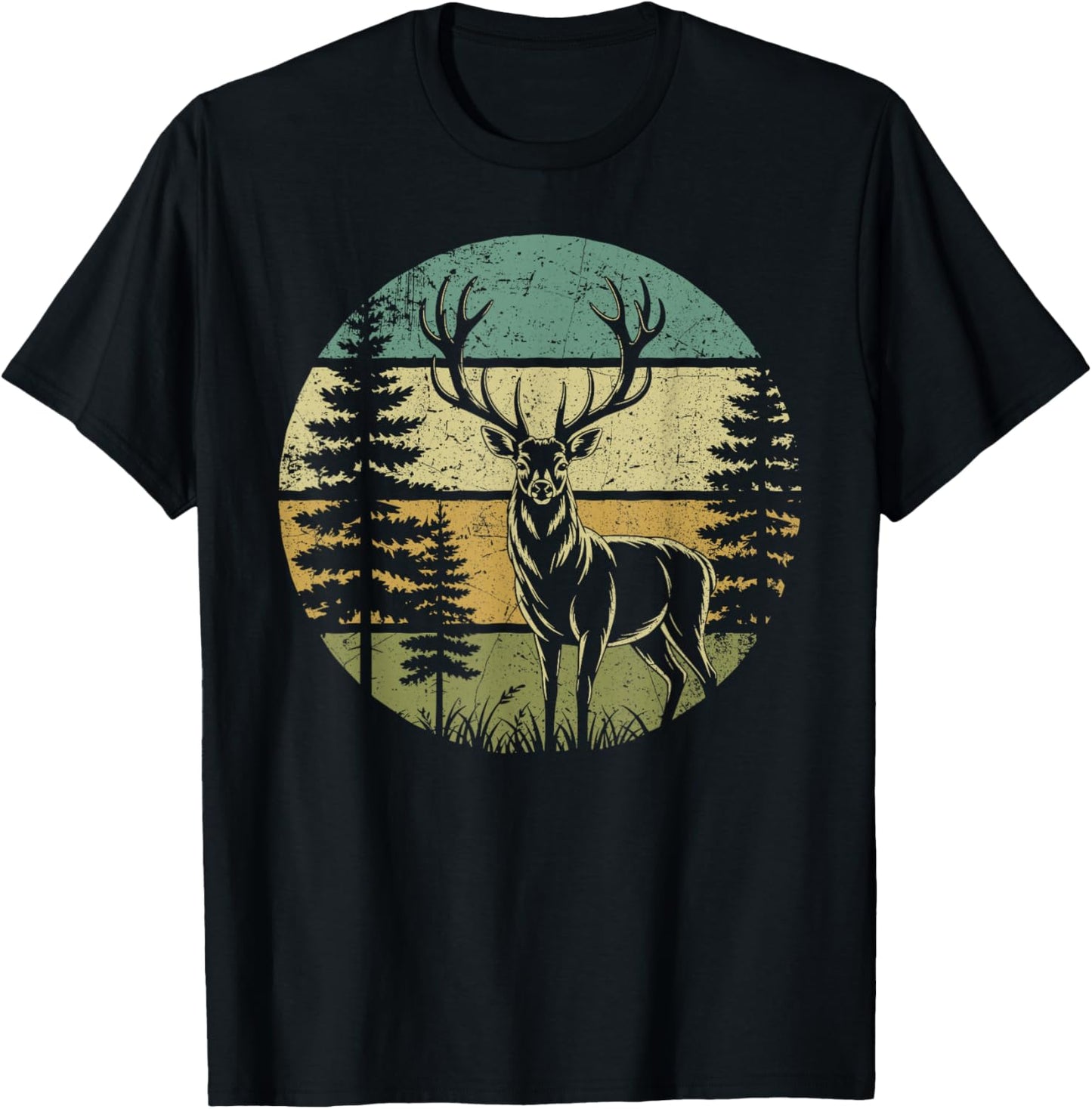 Retro Forest Deer Outdoors Nature Women Men Vintage Graphic T-Shirt - T-Shirt | Black