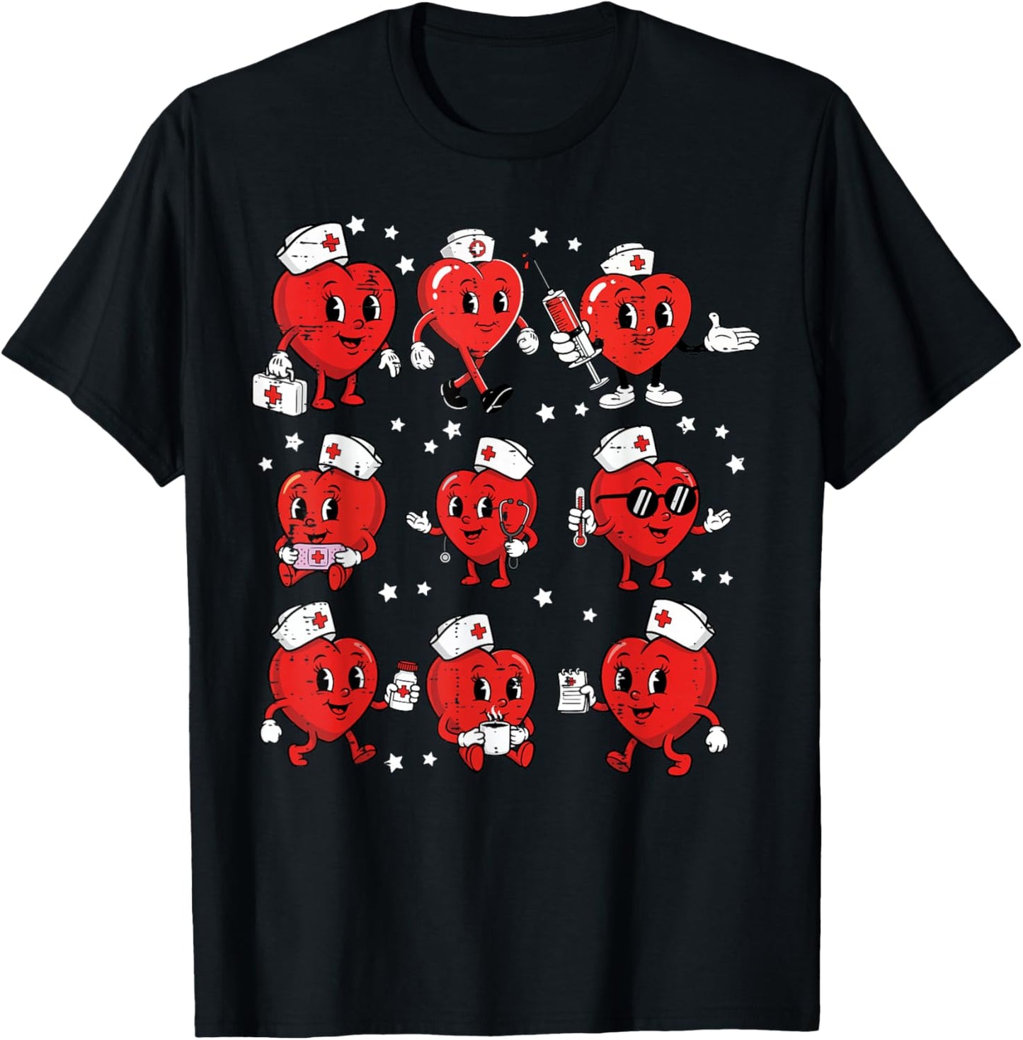 Valentines Day Heart Nurse Poses Vintage Scrub Top Women T-Shirt - T-Shirt | Black