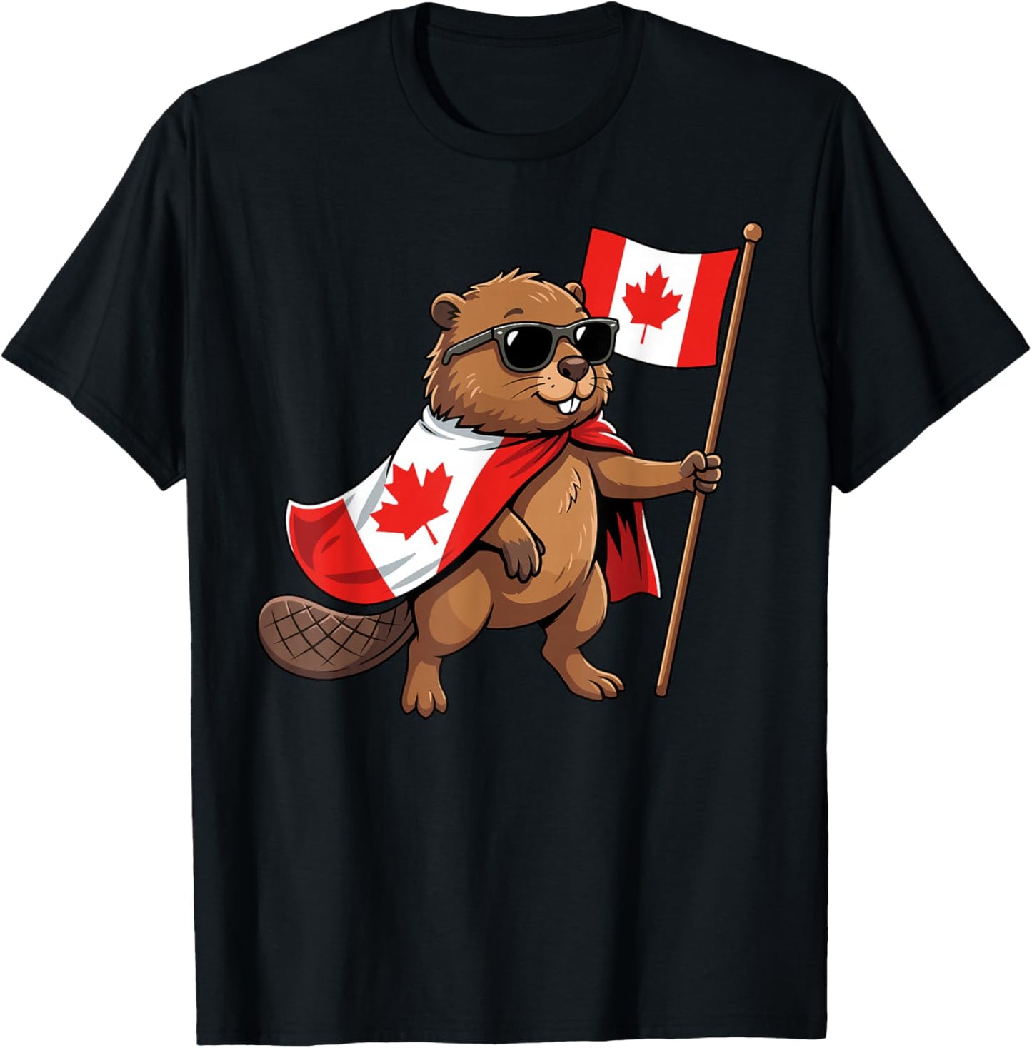 Canada Flag Beaver Men Women Kids Funny Canadian T-Shirt - T-Shirt | Black