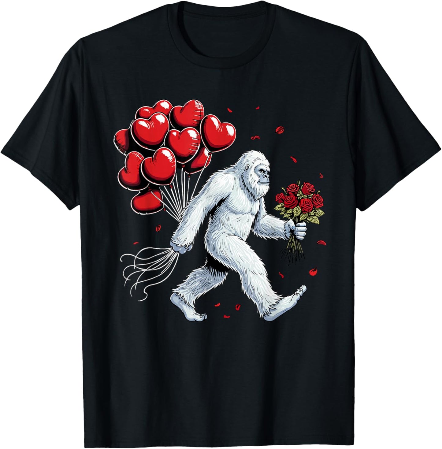 Yeti Valentines Day Funny Abominable Snowman Hearts Love T-Shirt - T-Shirt | Black
