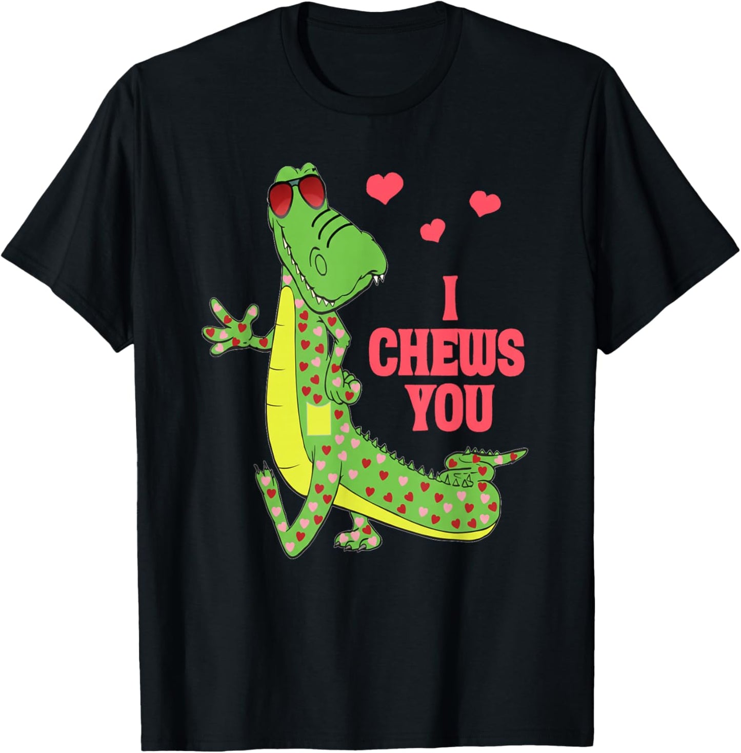 I Chews You Cute Valentine Alligator Love Design T-Shirt - T-Shirt | Black