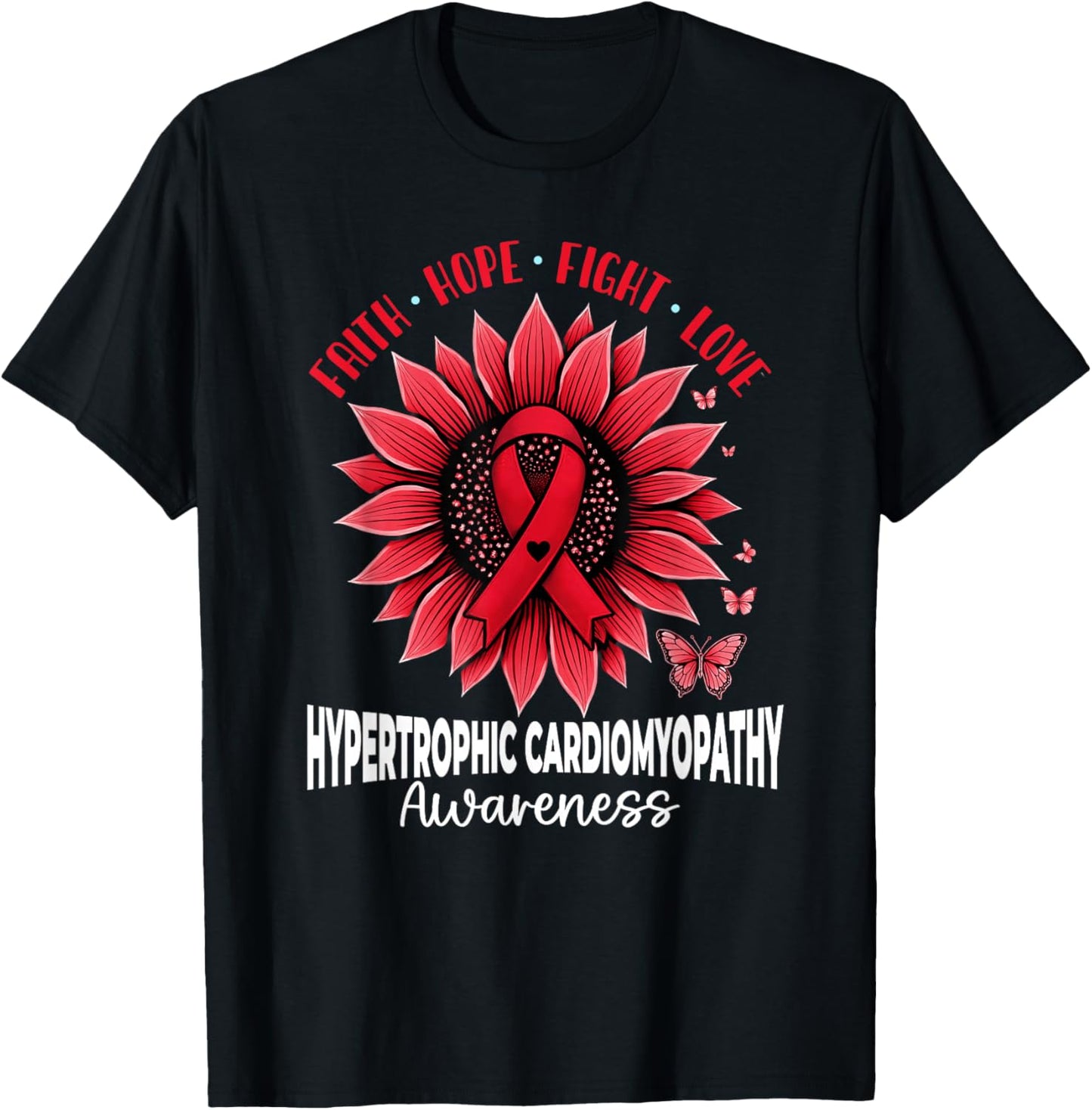 Butterflies Sunflower Hypertrophic Cardiomyopathy Awareness T-Shirt - T-Shirt | Black