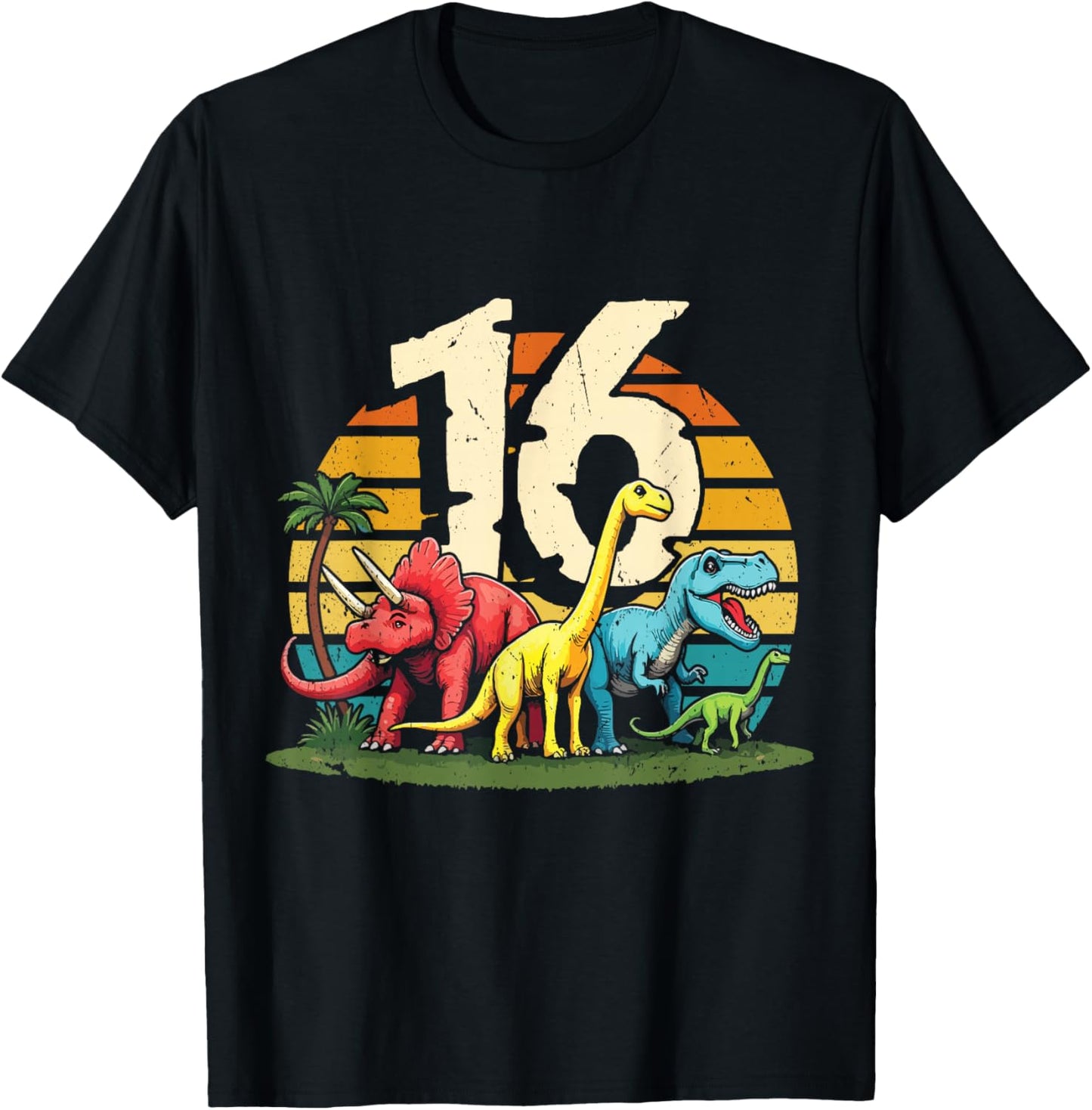 16th Birthday TRex Dinosaur 16 Year Old Boy Girl T-Shirt - T-Shirt | Black