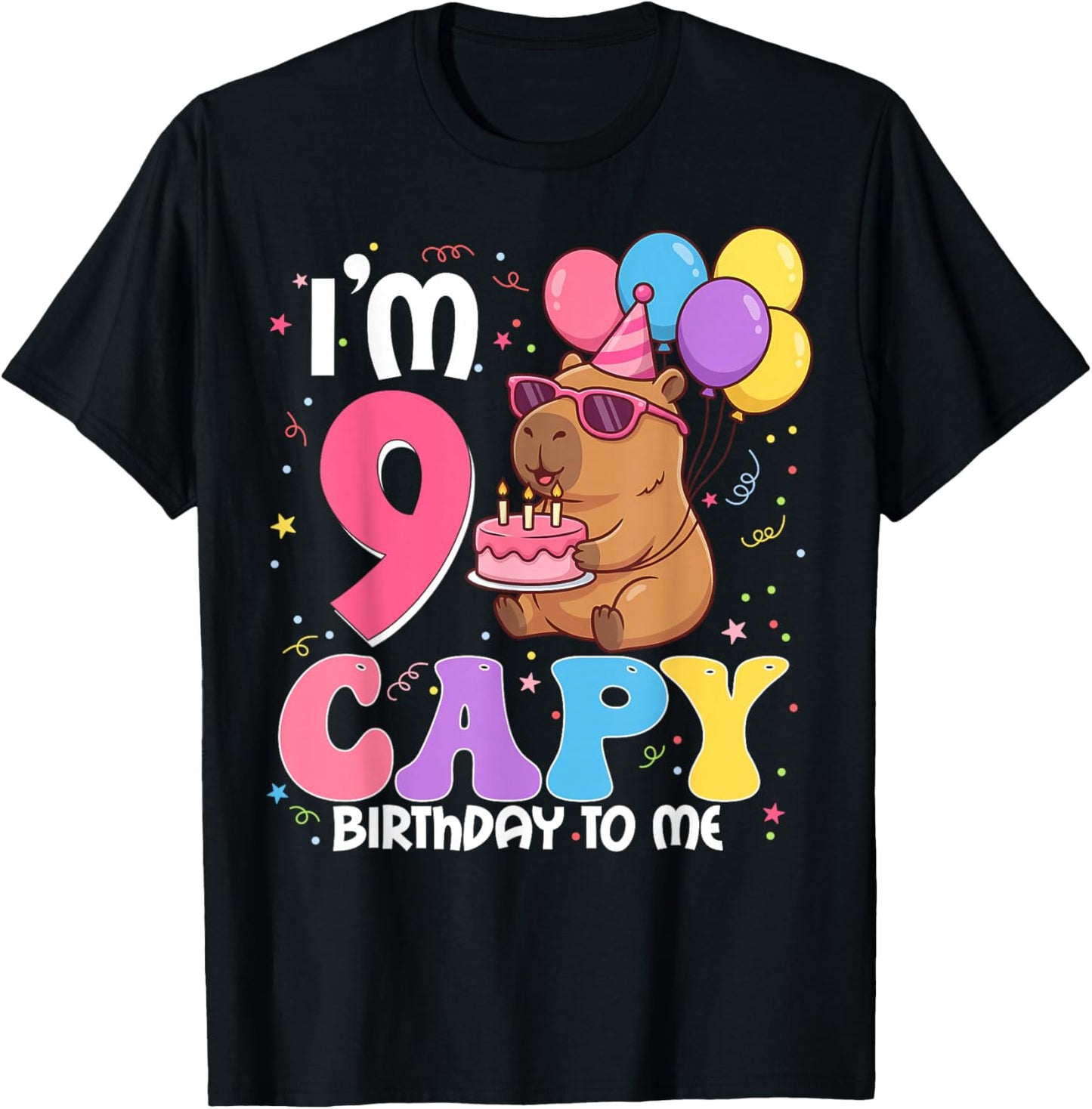 9 Years Old Capy Birthday to Me 9th Birthday Capybara T-Shirt - T-Shirt | Black