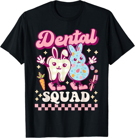 Dental Squad Easter Groovy Hygienist Dentist Bunny Tooth RDH T-Shirt - T-Shirt | Black