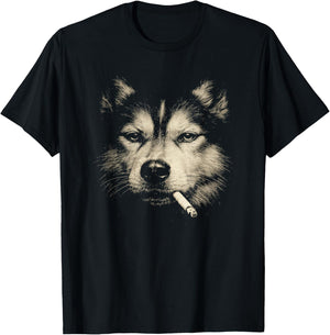 Dog Smoking Cigarette Funny Siberian Husky Meme T-Shirt - T-Shirt | Black