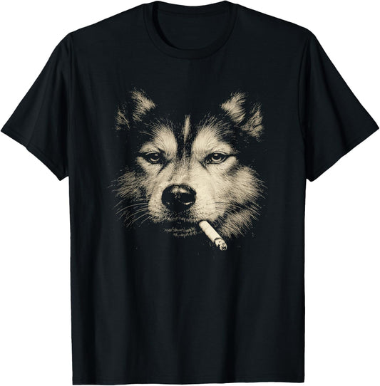 Dog Smoking Cigarette Funny Siberian Husky Meme T-Shirt - T-Shirt | Black