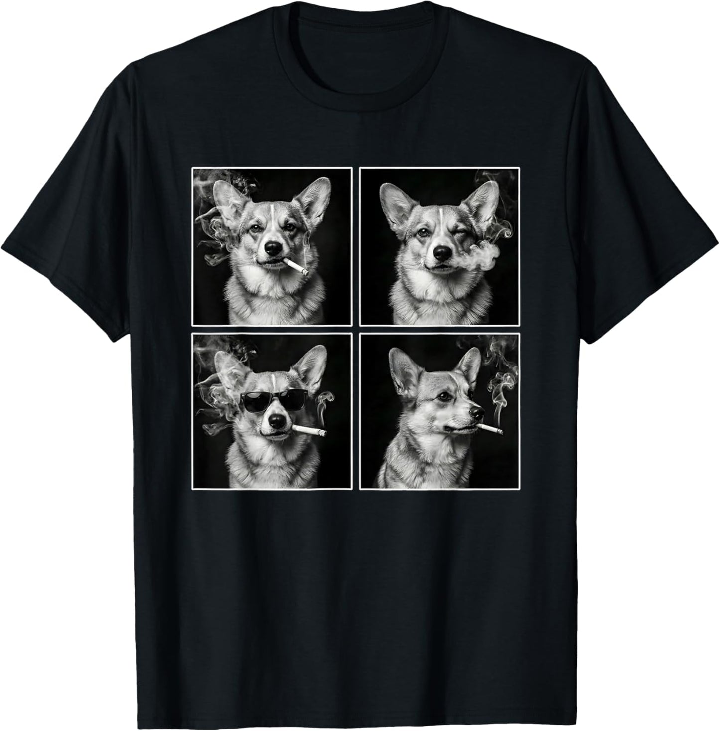 Dog Selfie Photobooth Corgi Smoking Cigarette T-Shirt - T-Shirt | Black