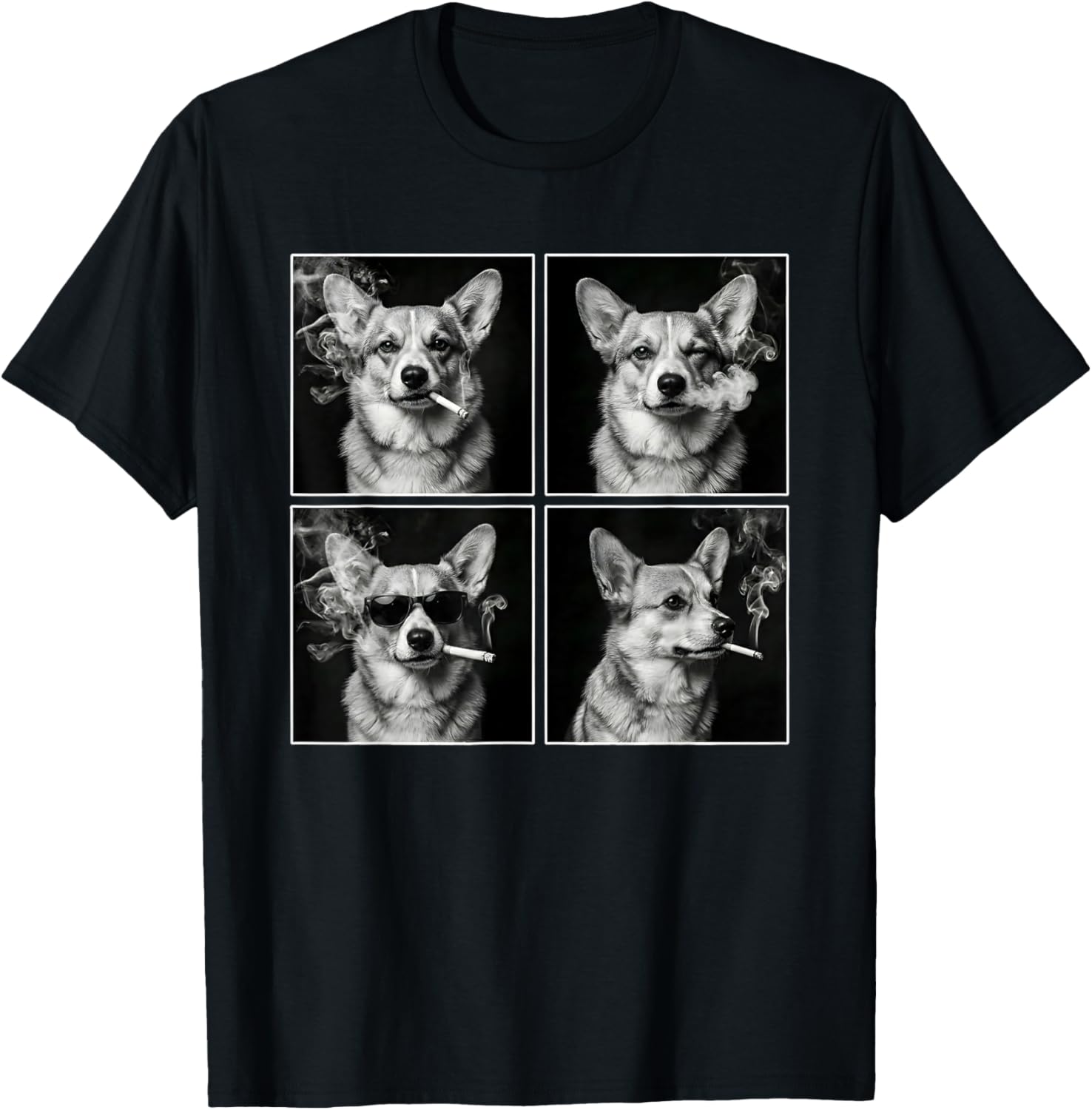 Dog Selfie Photobooth Corgi Smoking Cigarette T-Shirt - T-Shirt | Black