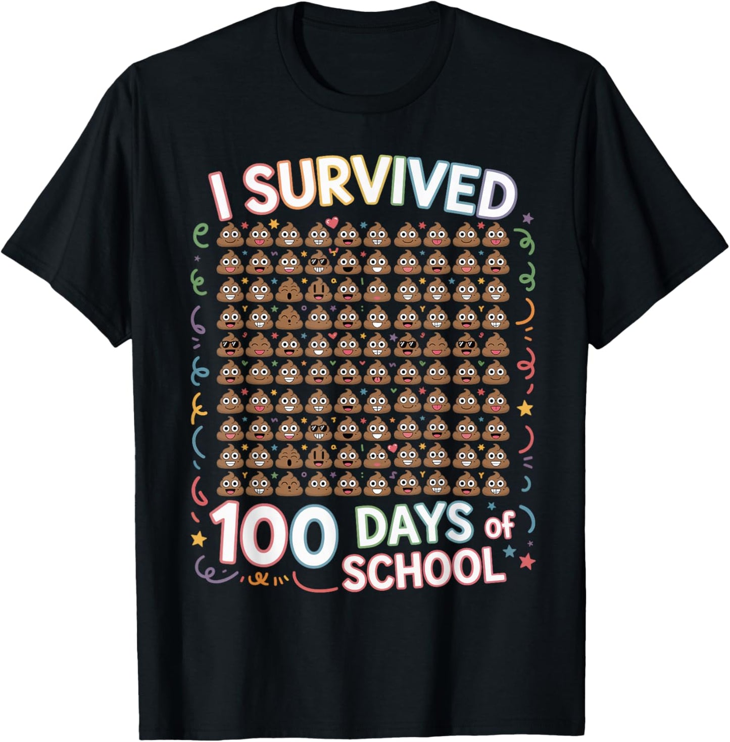 I Survived 100 Days of School Poop Theme Funny Kids Boys T-Shirt - T-Shirt | Black