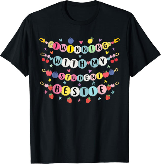 Twinning with My Student Bestie Spirit Week Matching T-Shirt - T-Shirt | Black
