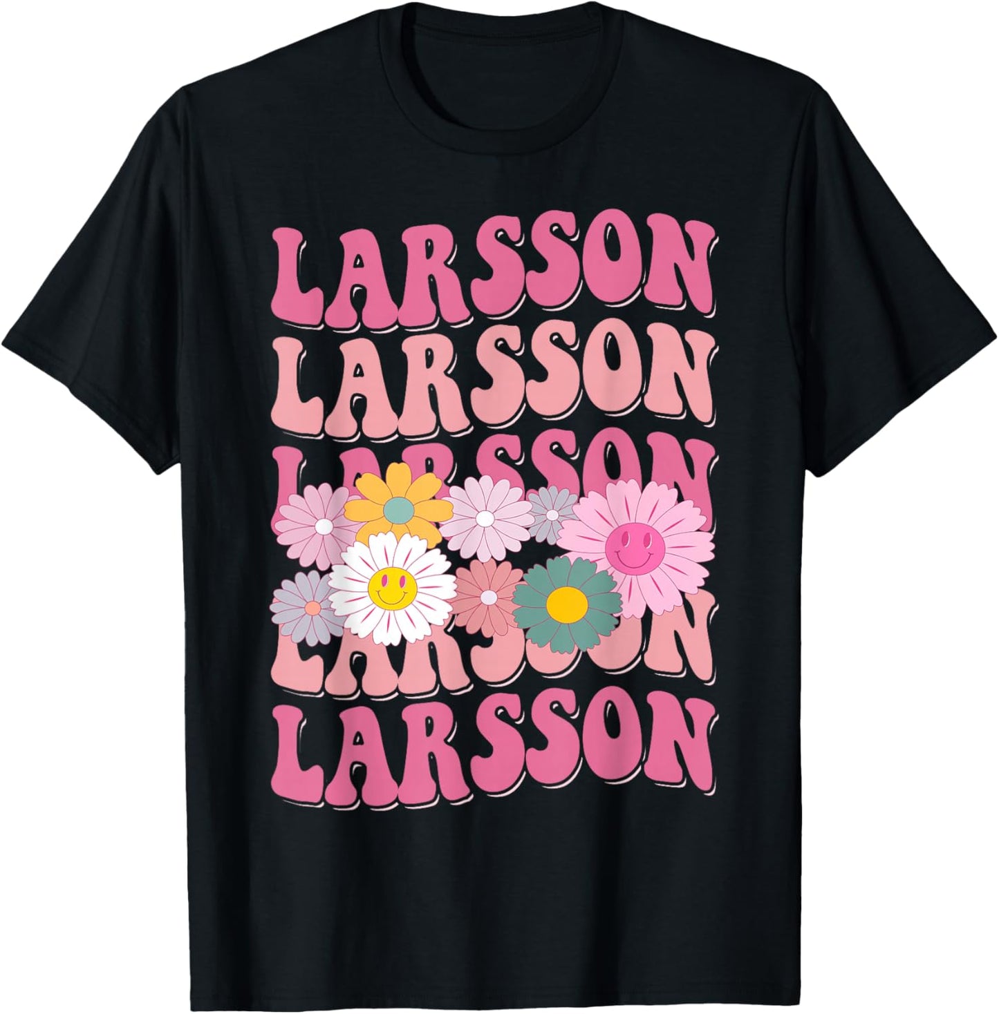 Girl Retro Larsson First Name Personalized Groovy 80's T-Shirt - T-Shirt | Black
