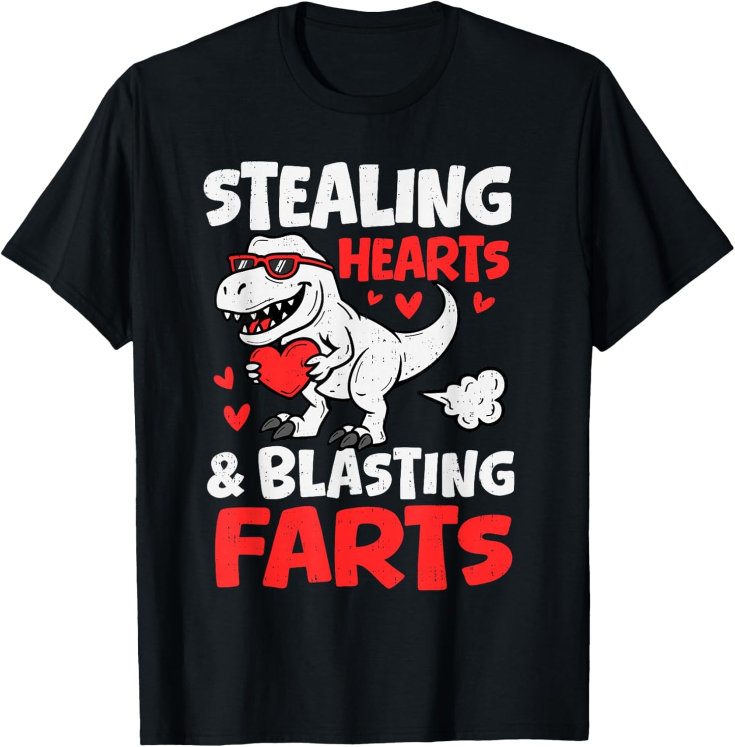 Funny Dino Stealing Hearts Blasting Farts Valentines Day Boy T-Shirt - T-Shirt | Black