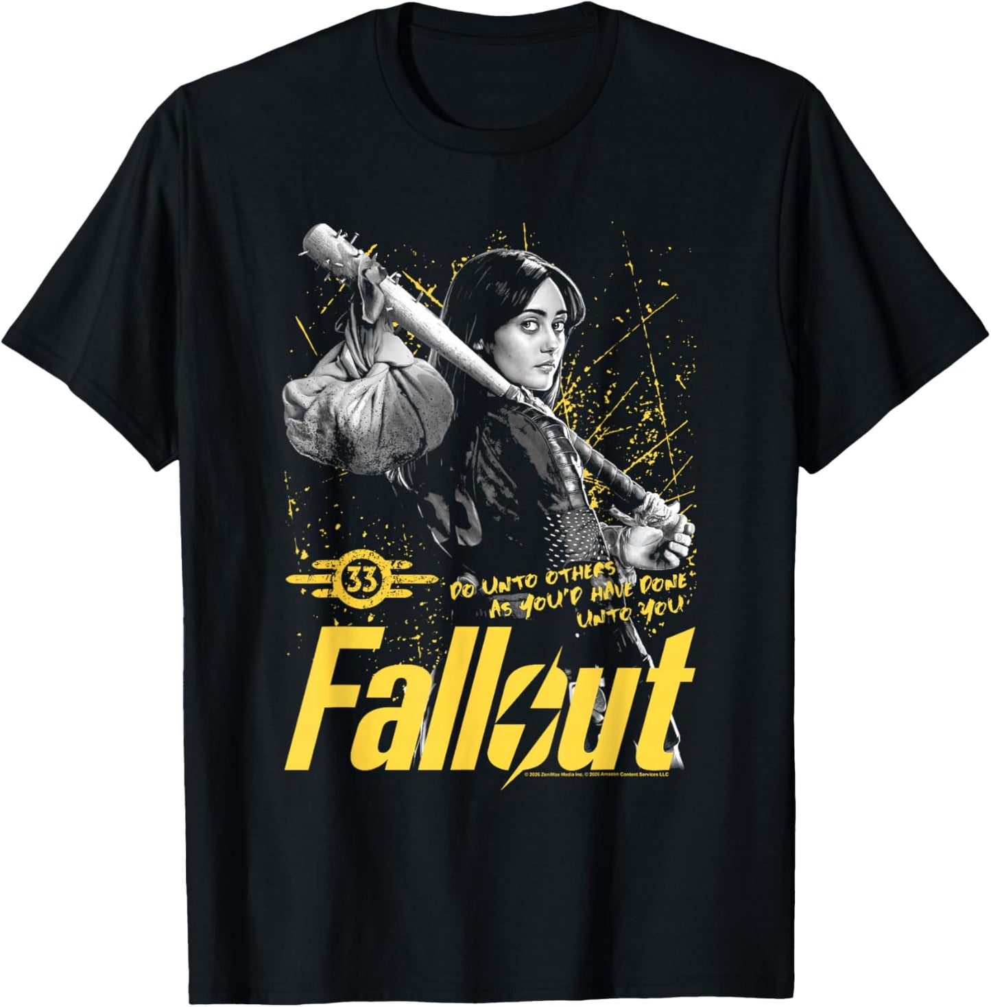 Fallout TV Series Lucy Do Unto Others Baseball Bat Gamer T-Shirt - T-Shirt | Black