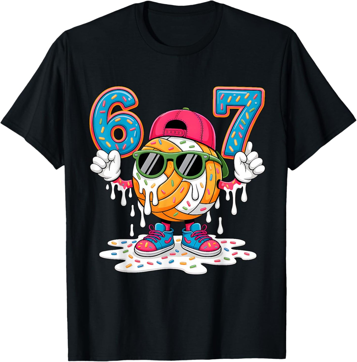 67 Meme Six Seven 6 7 Meme Funny Basketball Ice Cream Drip T-Shirt - T-Shirt | Black