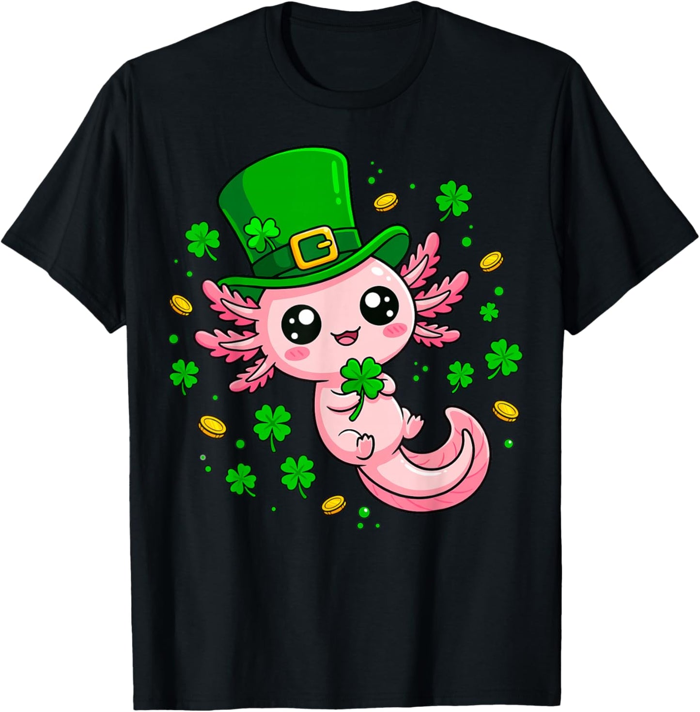 Axolotl St Patricks Day Saint Pattys Boys Girls Kids Women T-Shirt - T-Shirt | Black