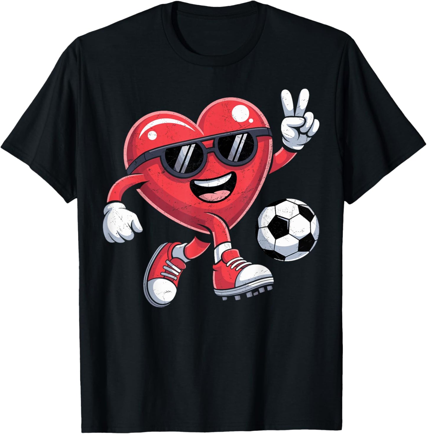 Valentines Day Heart Playing Soccer Boys Men Kids T-Shirt - T-Shirt | Black