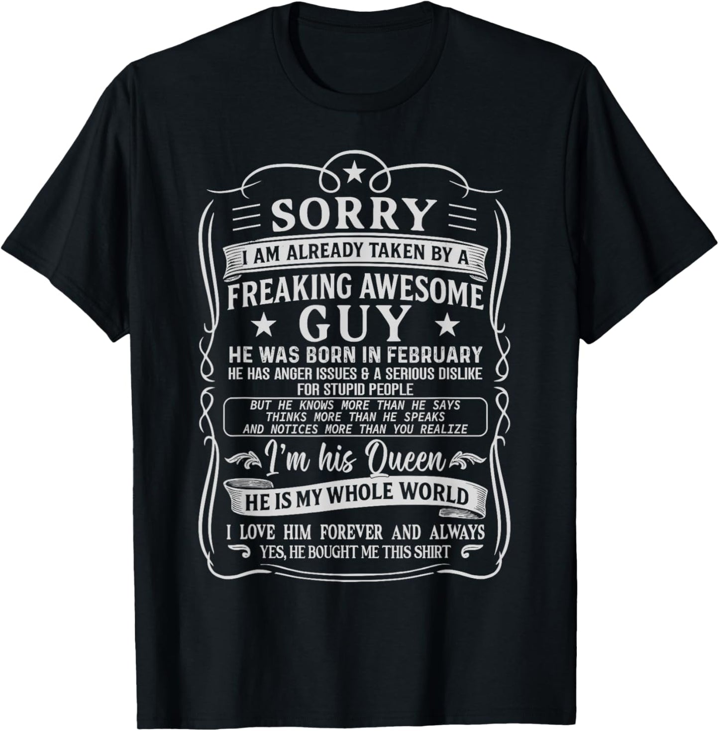 I Am Already Taken by Freaking Awesome Guy Born in February T-Shirt - T-Shirt | Black