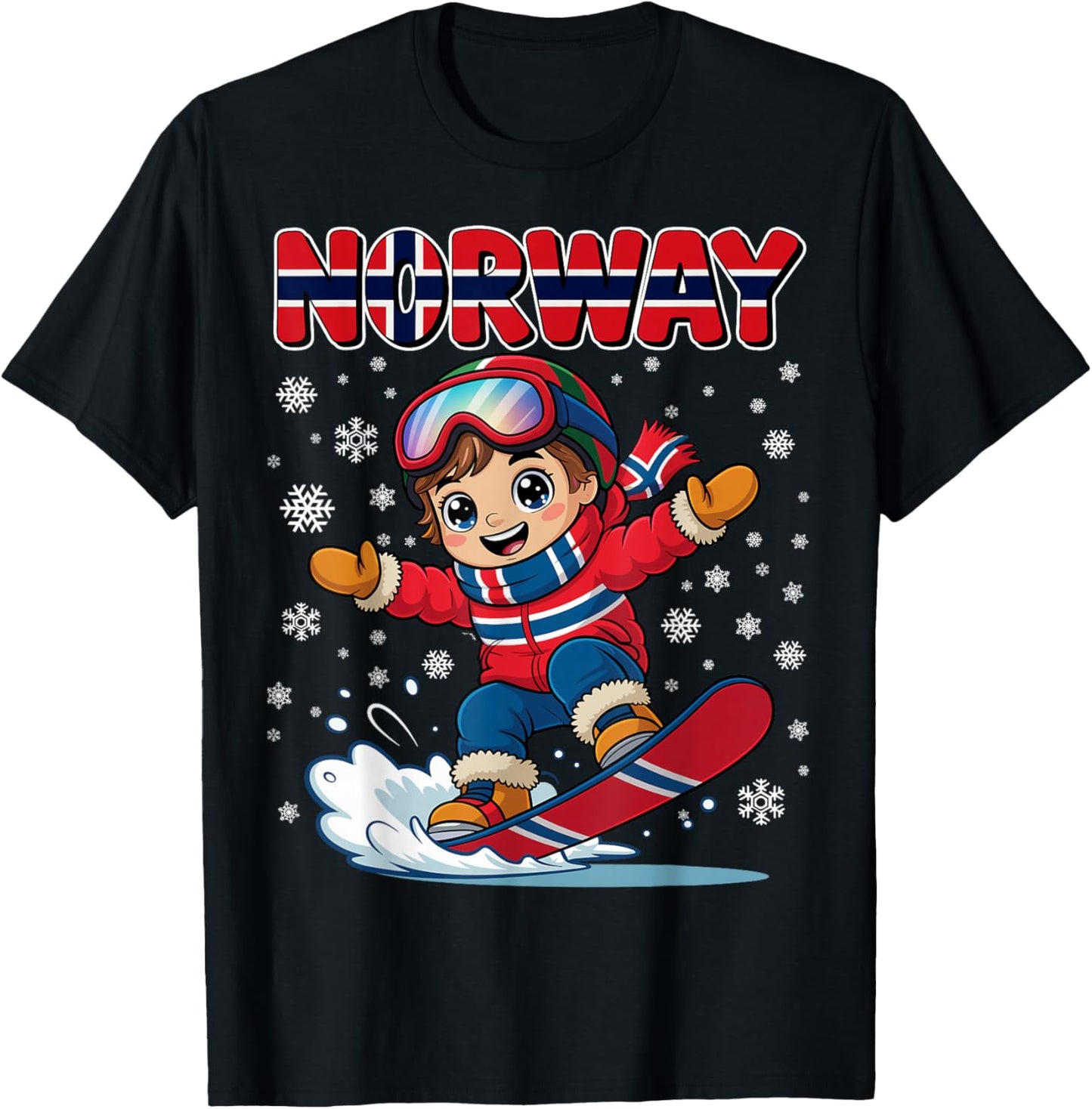 Norway Snowboard Kid Norge Flag for Boys Kids T-Shirt - T-Shirt | Black