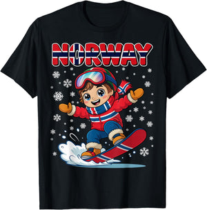 Norway Snowboard Kid Norge Flag for Boys Kids T-Shirt - T-Shirt | Black