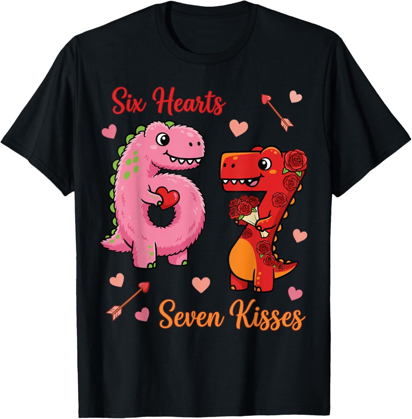 T-Rex Dino 67 Valentines Day boy Baby 6 7 Toddler Valentines T-Shirt - T-Shirt | Black
