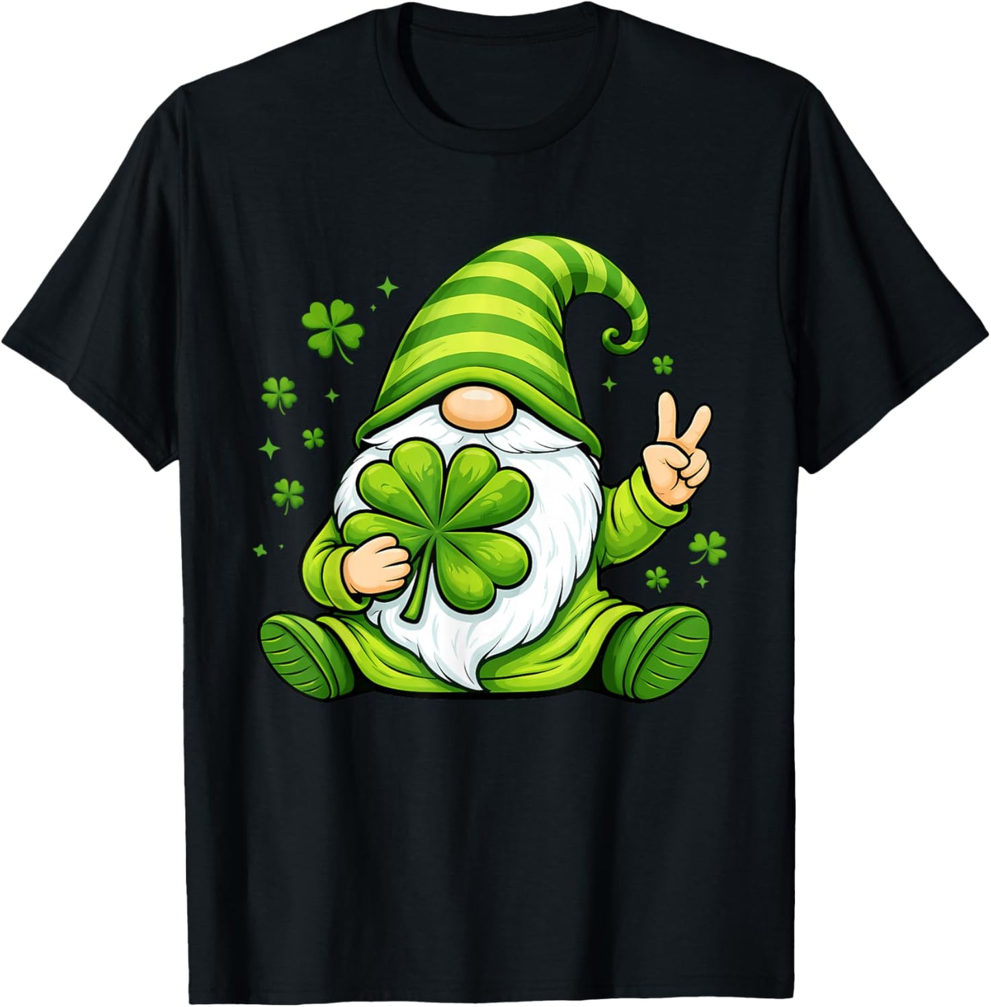 Cute Gnome with Lucky Shamrock St Patrick's Day Women Girls T-Shirt - T-Shirt | Black
