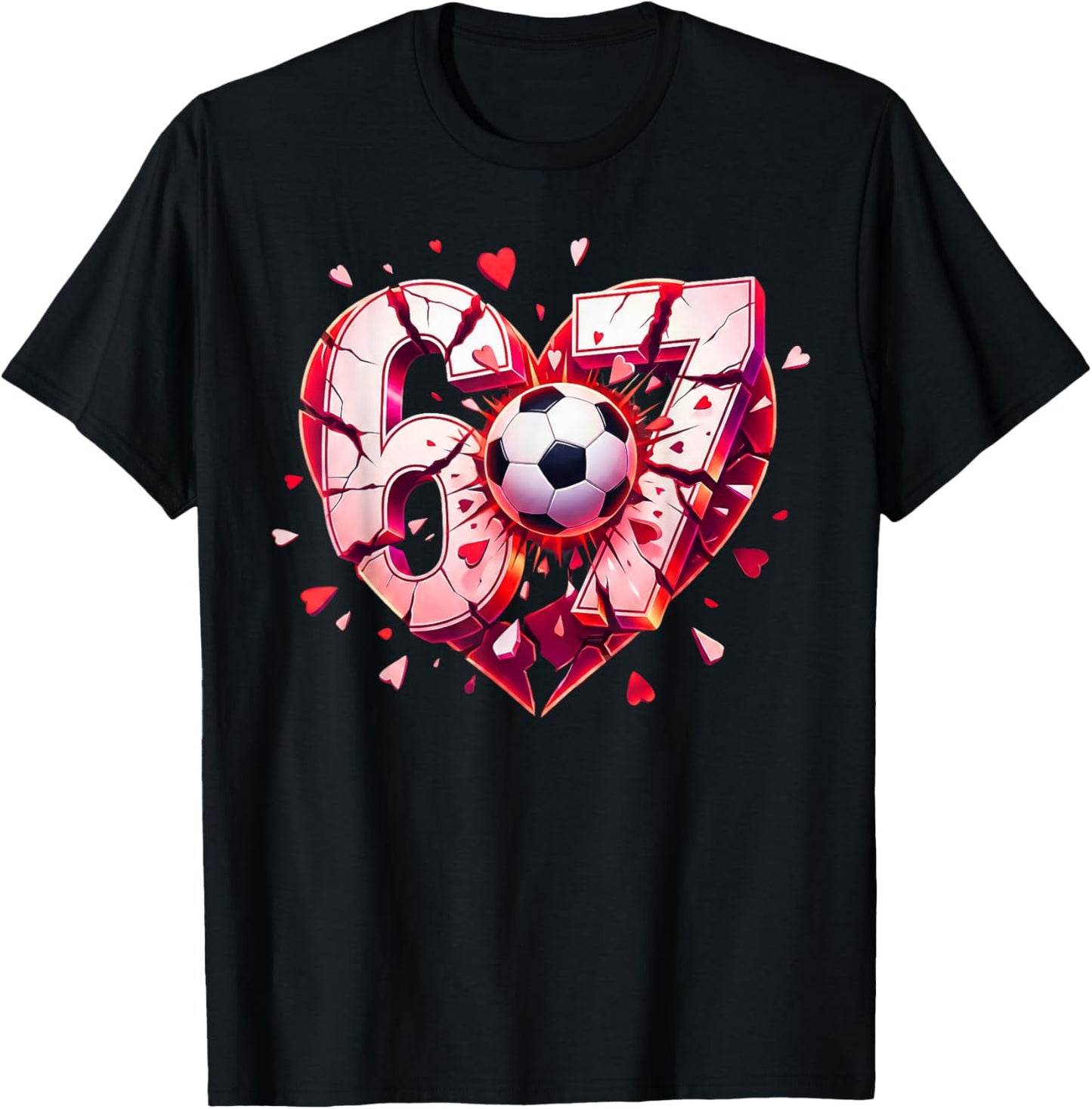 Funny Soccer Heart 67 Six Seven Valentine Meme Sports Fan T-Shirt - T-Shirt | Black