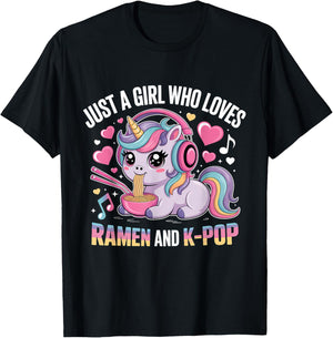 Just A Girl Who Loves Ramen and K-Pop Girl Kpop K Pop T-Shirt - T-Shirt | Black
