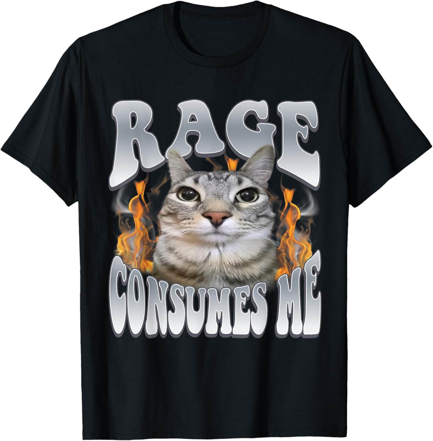 Rage Consumes Me Funny Cat Meme Vintage Unhinged Kitten T-Shirt - T-Shirt | Black