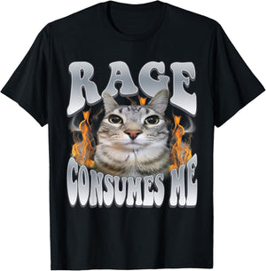 Rage Consumes Me Funny Cat Meme Vintage Unhinged Kitten T-Shirt - T-Shirt | Black