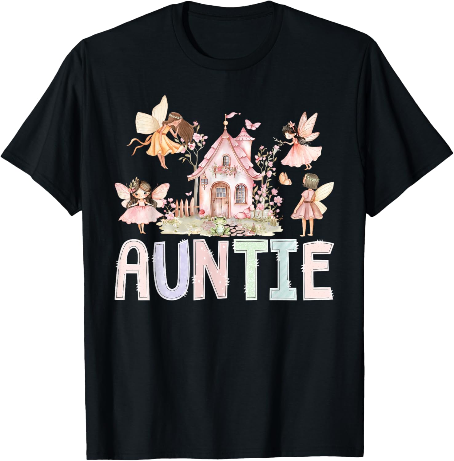 Fairy Auntie Magical Floral Birthday Girl Fairytale Matching T-Shirt - T-Shirt | Black