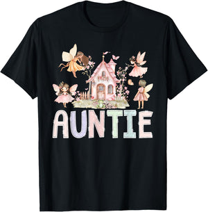 Fairy Auntie Magical Floral Birthday Girl Fairytale Matching T-Shirt - T-Shirt | Black