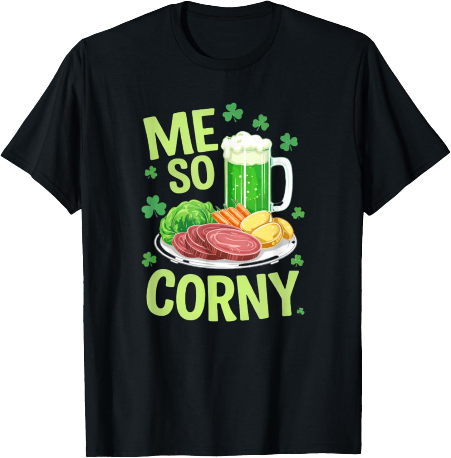 Luck of The Irish Green Beer and Corned Beef Feast Design T-Shirt - T-Shirt | Black