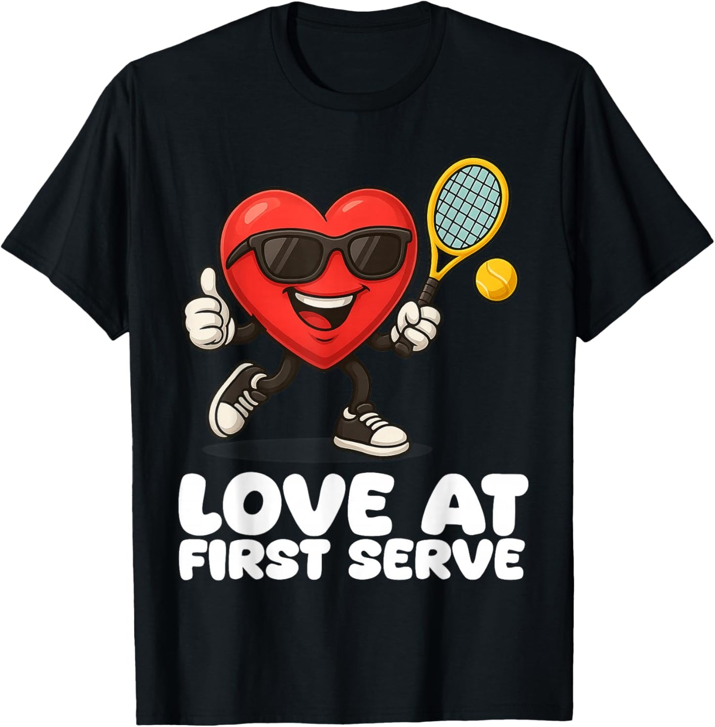 Tennis Valentine Heart Cartoon Winning Love T-Shirt - T-Shirt | Black