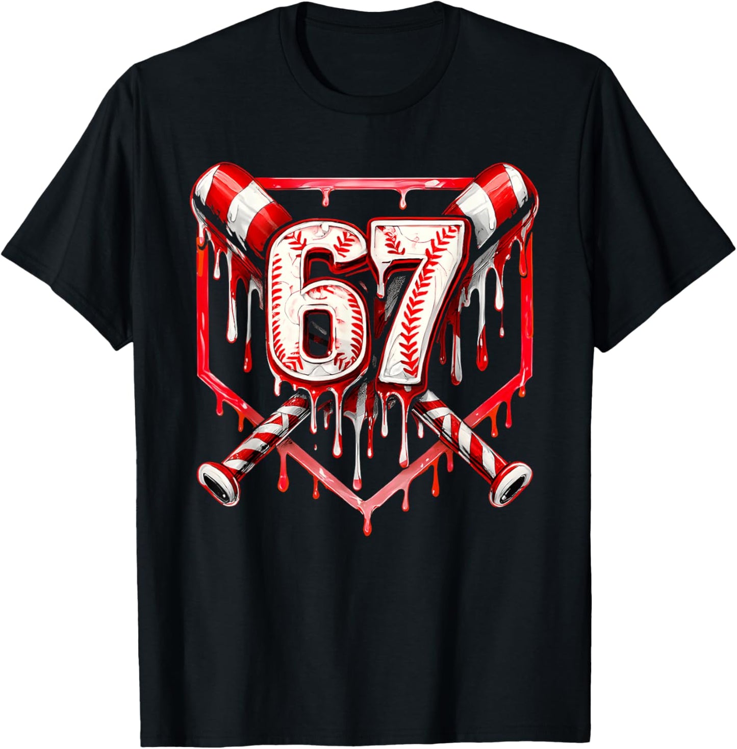 Baseball Candy Cane Drip 6 7 Six Seven Meme Christmas Boys T-Shirt - T-Shirt | Black