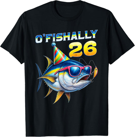 O'fishally 26 Year Old Funny Fishing 26th Birthday Tuna Fish T-Shirt - T-Shirt | Black