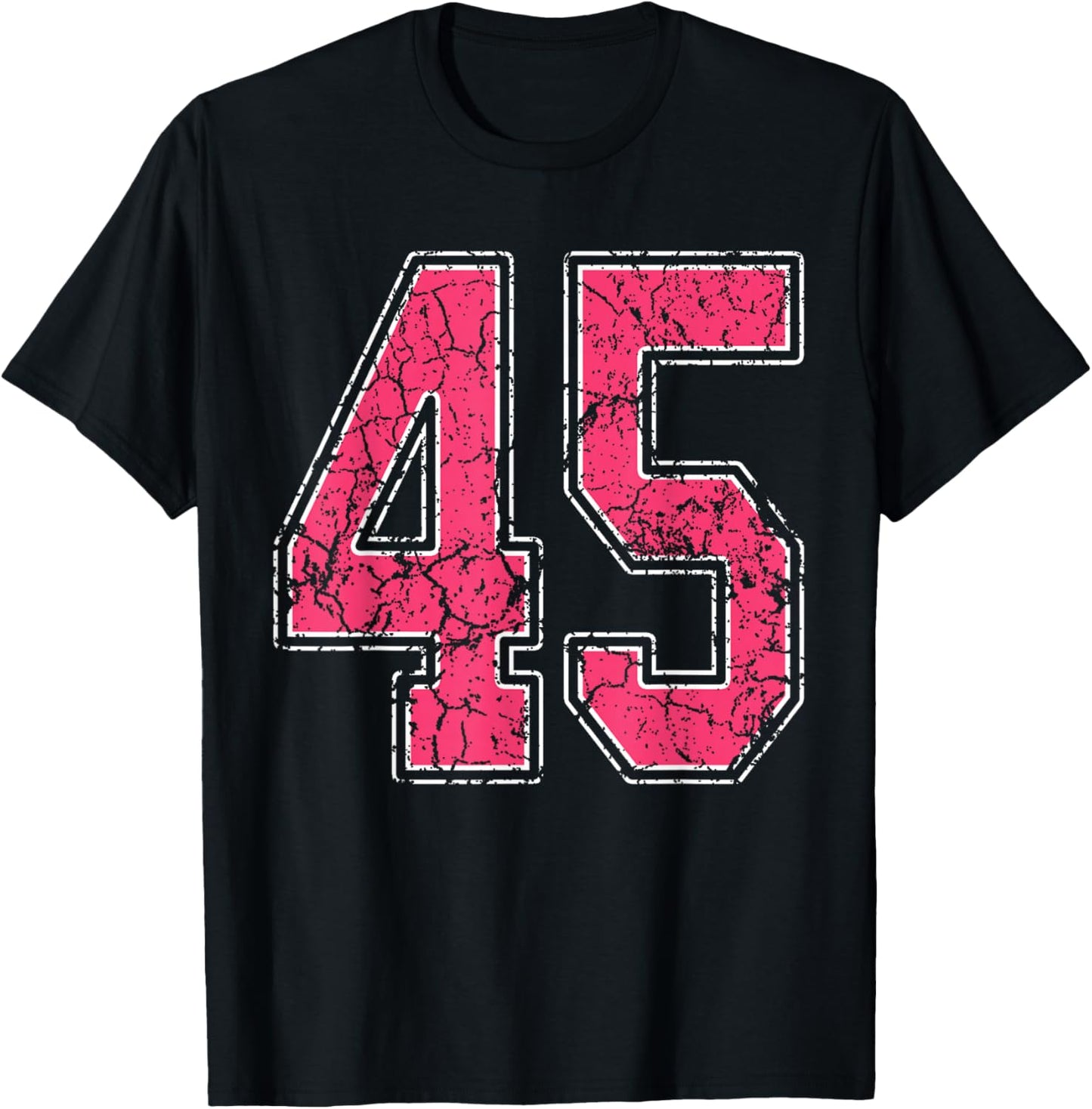 Grunge Pink and White Number 45 Jersey Player Uniform #45 T-Shirt - T-Shirt | Black