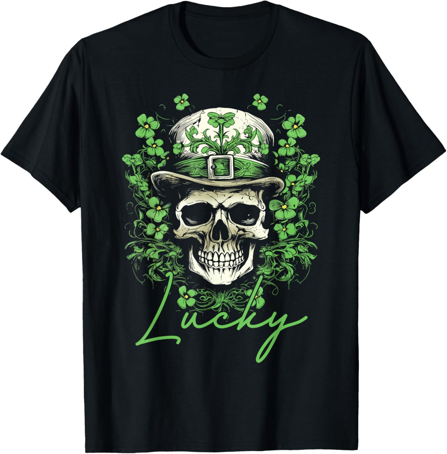 Sugar Skull St Patrick Day of The Dead Irish Lucky Shamrock T-Shirt - T-Shirt | Black