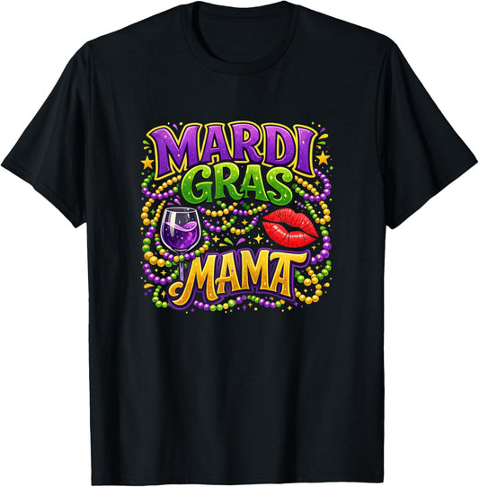 Mardi Gras Mama Beads Mother Mom Family Matching Mardi Gras T-Shirt - T-Shirt | Black
